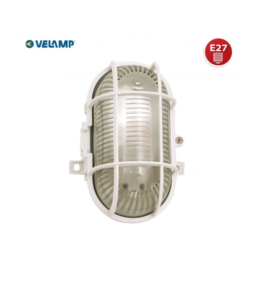 APPLIQUE OVALE IN PLASTICA BIANCA E VETRO E27, 60W